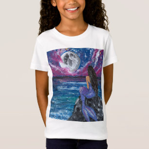 Camiseta Arte hecho a mano de sirena bajo la luz de la luna