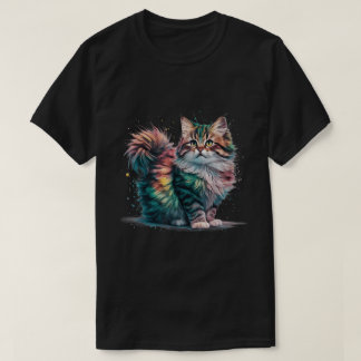 Camiseta Arte impreso en acuarela de gato esponjoso arcoíri