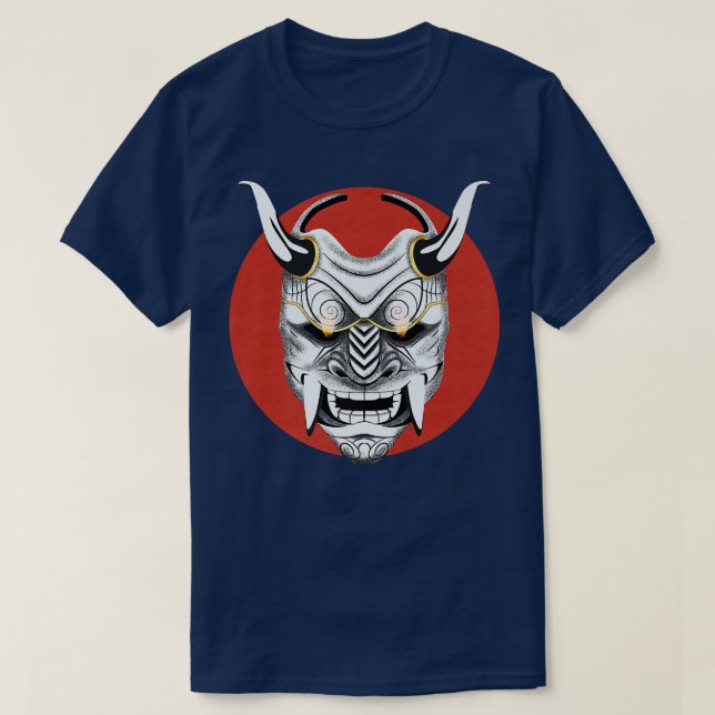 Camiseta Arte japonés antiguo, luna roja máscara Ogro Samur (Diseño del anverso)