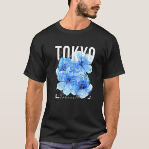 Camiseta Arte japonés con flores de cerezo azul en Tokio