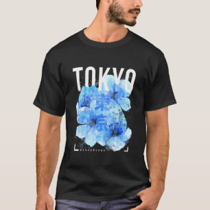 Camiseta Arte japonés con flores de cerezo azul en Tokio