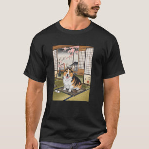 Camiseta Arte Japonés Corgi Tricolor Kyosai Vintage Japón