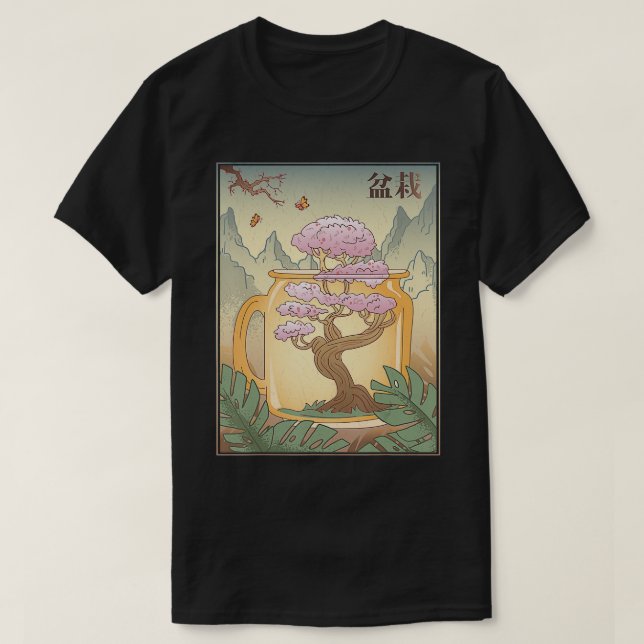 Camiseta Arte japonés de bloques de madera con flores de ce (Diseño del anverso)