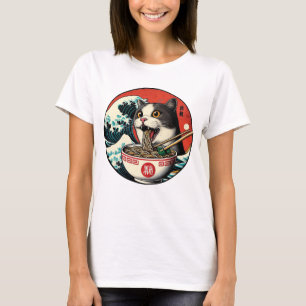 Camiseta Arte Japonés de Ramen de Gato Estilo Vintage