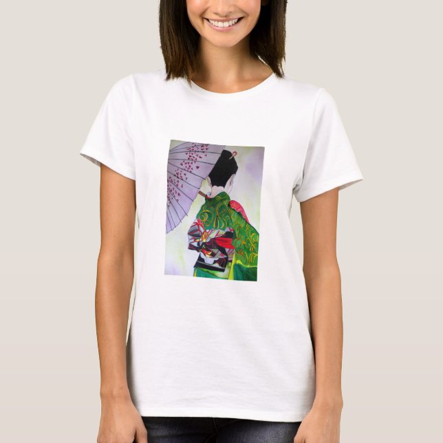 Camiseta Arte japonés del geisha con el kimono y el (Anverso)