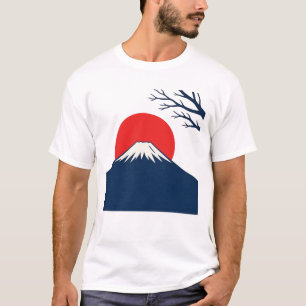 Camiseta Arte japonés del sol rojo minimalista Monte Fuji