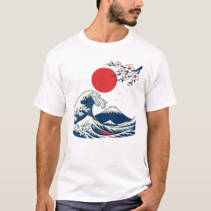 Camiseta Arte japonés del sol rojo minimalista Monte Fuji