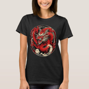 Camiseta Arte japonés estético Red Kanji Dragon