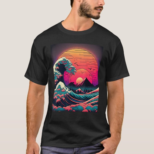 Camiseta Arte Japonés Estilo Ukiyo-e Retrowave Gran Ola de (Anverso)