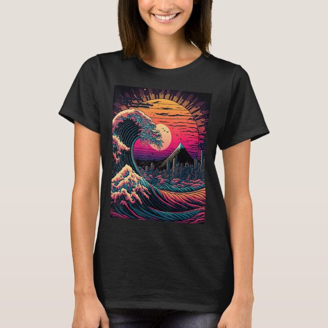Camiseta Arte Japonés Estilo Ukiyo-e Retrowave Gran Ola de (Anverso)