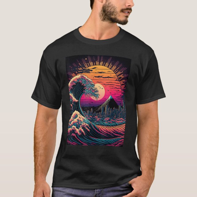 Camiseta Arte Japonés Estilo Ukiyo-e Retrowave Gran Ola de (Anverso)