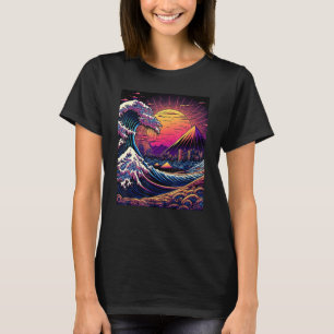 Camiseta Arte Japonés Estilo Ukiyo-e Retrowave Gran Ola De