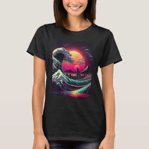 Camiseta Arte Japonés Estilo Ukiyo-e Retrowave Gran Ola de