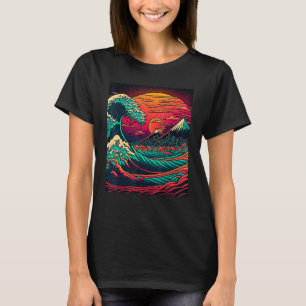 Camiseta Arte Japonés Estilo Ukiyo-e Retrowave Gran Ola de