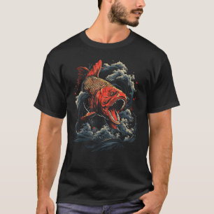 Camiseta Arte japonés Koi Fish Retro Ocean Waves Gráfico