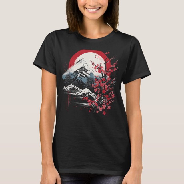Camiseta Arte japonés Monte Fuji Florece cerezo en Japón (Anverso)