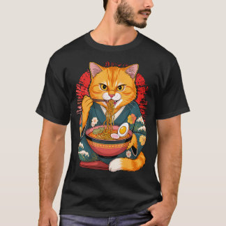 Camiseta Arte Japonés Ramen Gato Ninja Ukiyo-E Estilo Anime