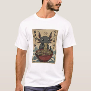 Camiseta Arte japonés retro de fideos ramen ajolote adorabl