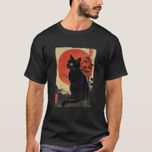 Camiseta Arte japonés retro vintage negro gato gatito gatit