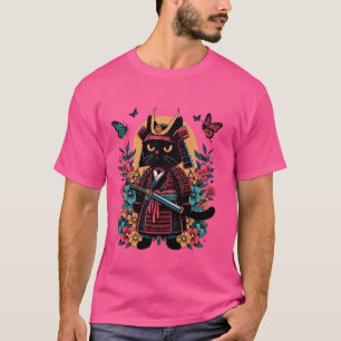 Camiseta Arte japonés Samurai Ninja Guerreros de Gatos Negr