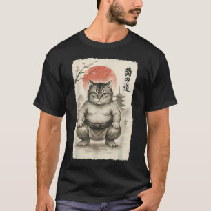 Camiseta Arte Japonés Sumi-E de Luchador de Sumo Gato Gordo