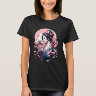Camiseta Arte Japonés Ukiyo-e Anime Geisha Flor de Cerezo M