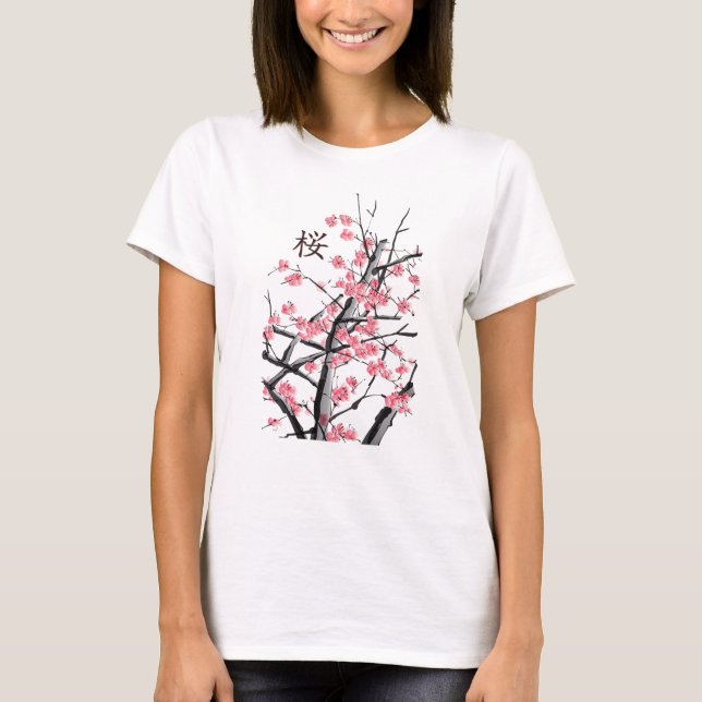 Camiseta Arte Kanji japonés del árbol de cerezos Sakura (Anverso)