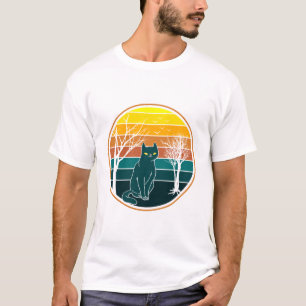 Camiseta Arte Kawaii de Gato Anime Atardecer Retro