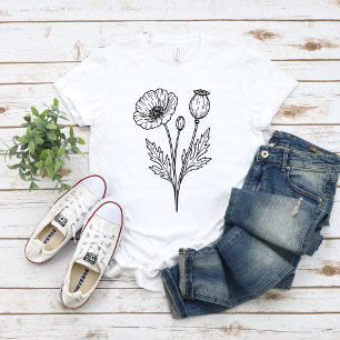 Camiseta Arte lineal de flor de amapola botánica en flor