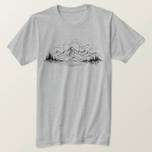Camiseta Arte lineal de naturaleza de lago de montaña minim