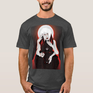 Camiseta Arte mágico de una luna blanca y un lobo nocturno