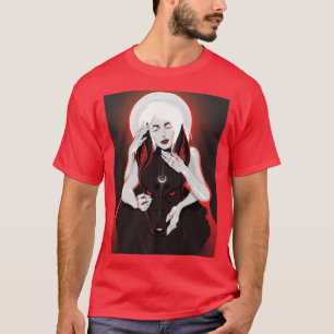 Camiseta Arte mágico de una luna blanca y un lobo nocturno