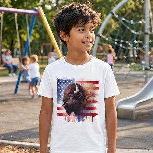 Camiseta Arte majestuoso del bisonte americano y la bandera
