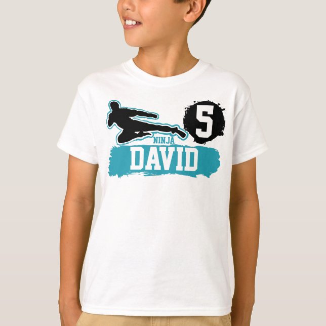 Camiseta Arte Marcial Ninja Warrior Tema Cumpleaños Niño (Anverso)