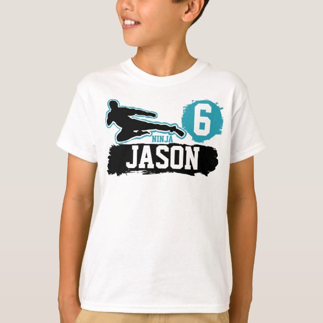 Camiseta Arte Marcial Ninja Warrior Tema Cumpleaños Niño (Anverso)