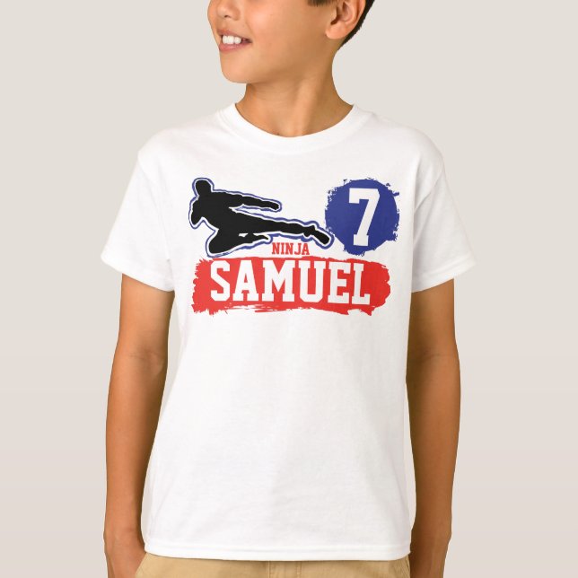 Camiseta Arte Marcial Ninja Warrior Tema Cumpleaños Niño (Anverso)