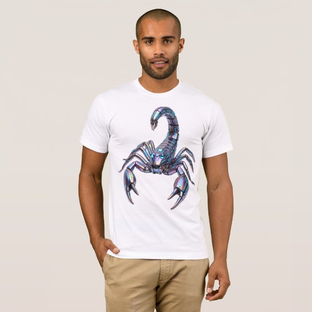 Camiseta Arte Mecánico Escorpión Cibernético Irisado (Anverso completo)