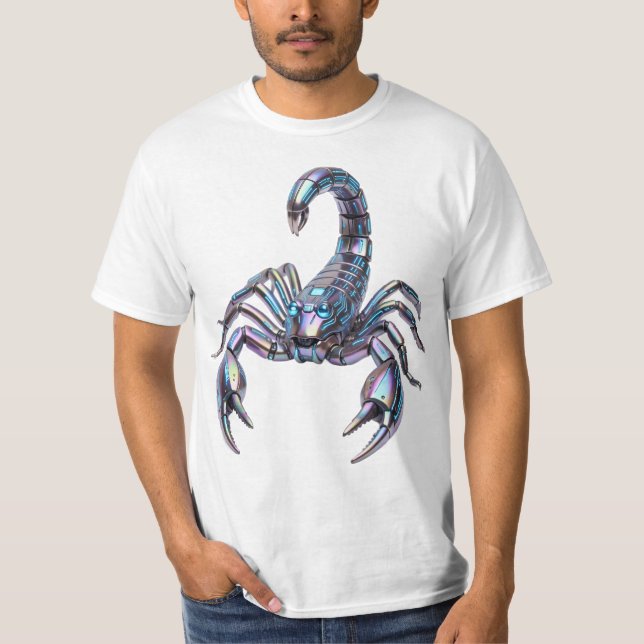 Camiseta Arte Mecánico Escorpión Cibernético Irisado (Anverso)