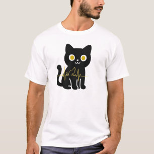 Camiseta Arte minimalista de latido de corazón de gato negr