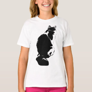 Camiseta Arte minimalista de tinta de silueta de gato