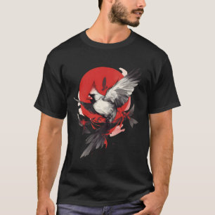 Camiseta Arte minimalista del sol rojo cardenal japonés. Pa
