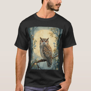 Camiseta Arte Místico de Búho bajo la Luz de la Luna en el 
