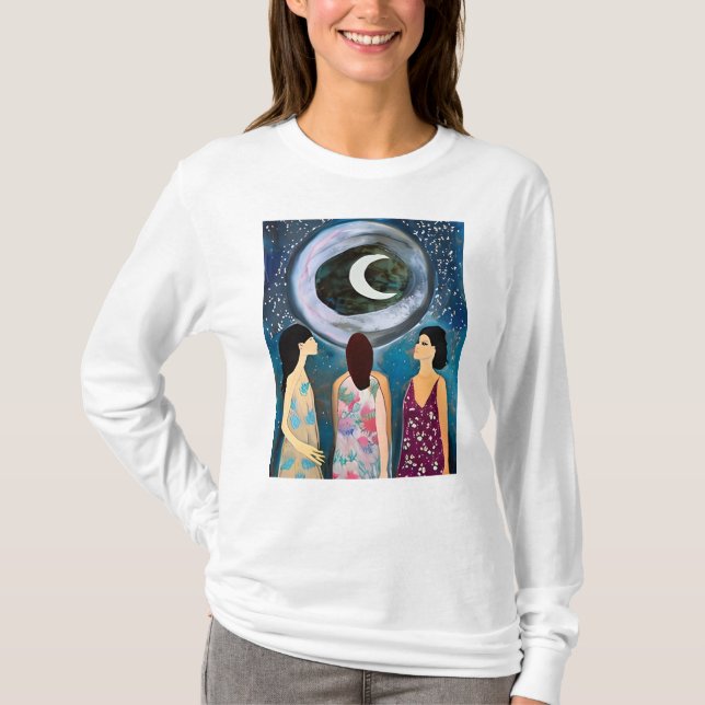 Camiseta Arte místico | Mujeres mirando a la luna (Anverso)