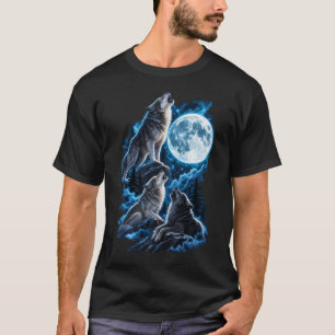Camiseta Arte mural de luna llena con lobos aulladores – Ma