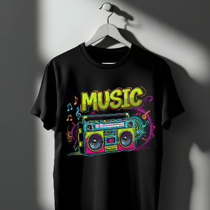 Camiseta Arte musical retro de boombox neón - Grafiti de lo