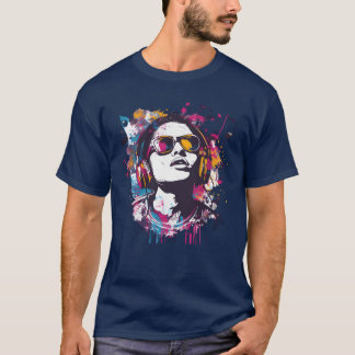 Camiseta Arte musical vibrante con audífonos retro