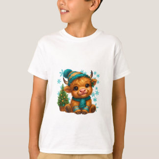Camiseta Arte Navideño de Vaca de las Tierras Altas de Invi