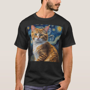 Camiseta Arte nocturno estrellado con un gato