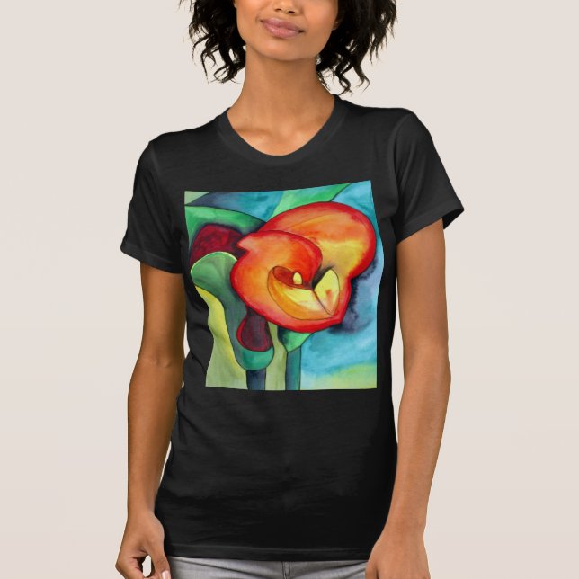 Camiseta Arte original anaranjado de la acuarela del lirio (Anverso)