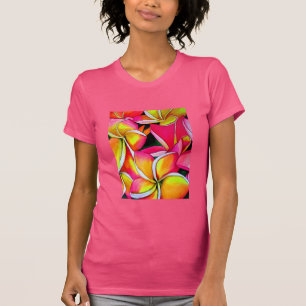 Camiseta Arte original de la flor del Neon Frangipani tropi